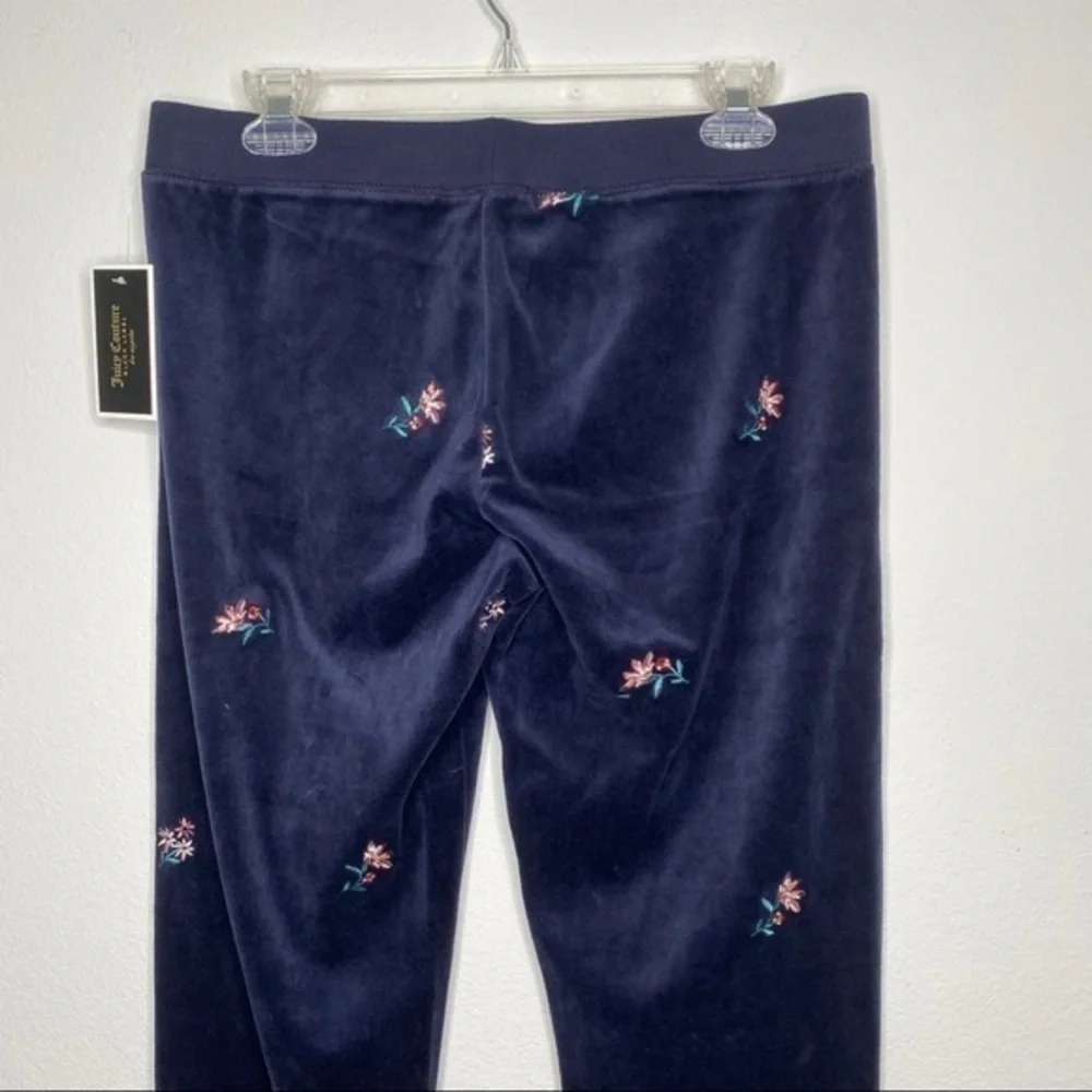 Juicy Couture Black Label Navy Blue Floral Embroidered Jogger Pants NWT